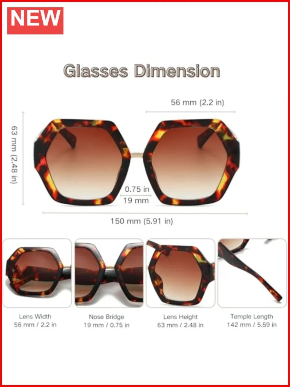 Oversized Hexagonal Retro Sunglasses Women Vintage Square UV400